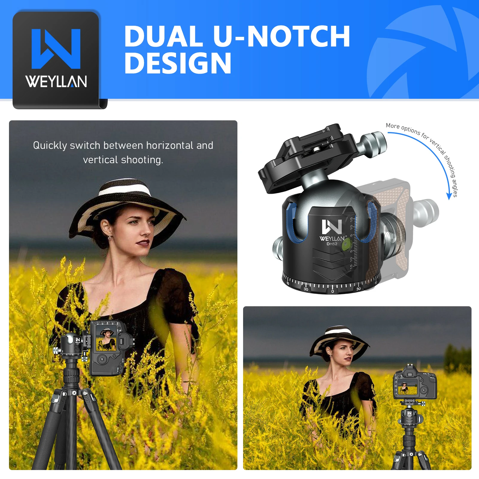 Video Tripod Head Ball Head Mount Camera Tripod Monopod for Arca Quick Release Plate Low Profile Ballhead Max Load 30kg 52mm tripod ball head