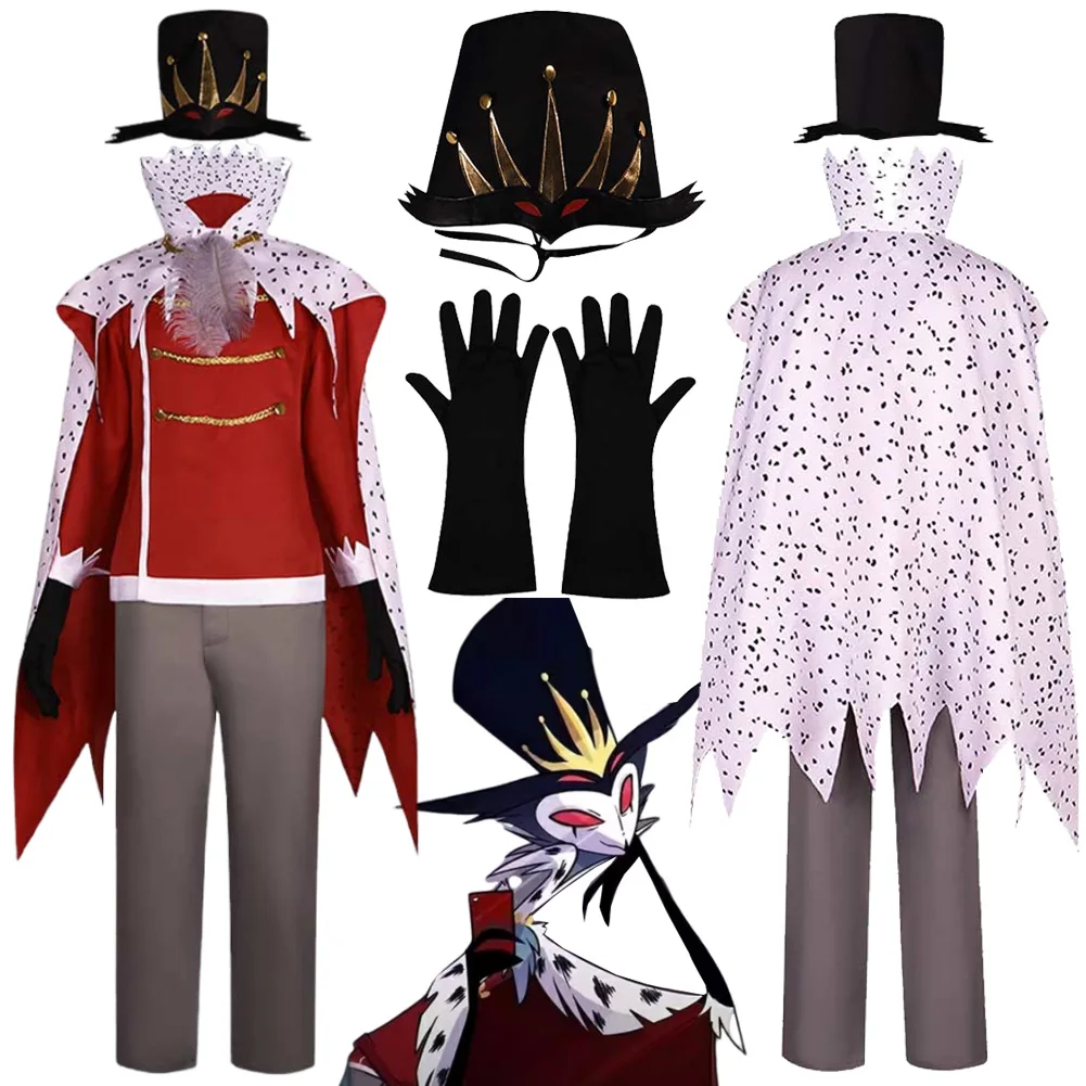 

Stolas Cosplay Men Hat Costume Anime Hotel Cartoon Helluva Cosplay Boss Roleplay Hat Cloak Gloves Male Halloween Party Suits