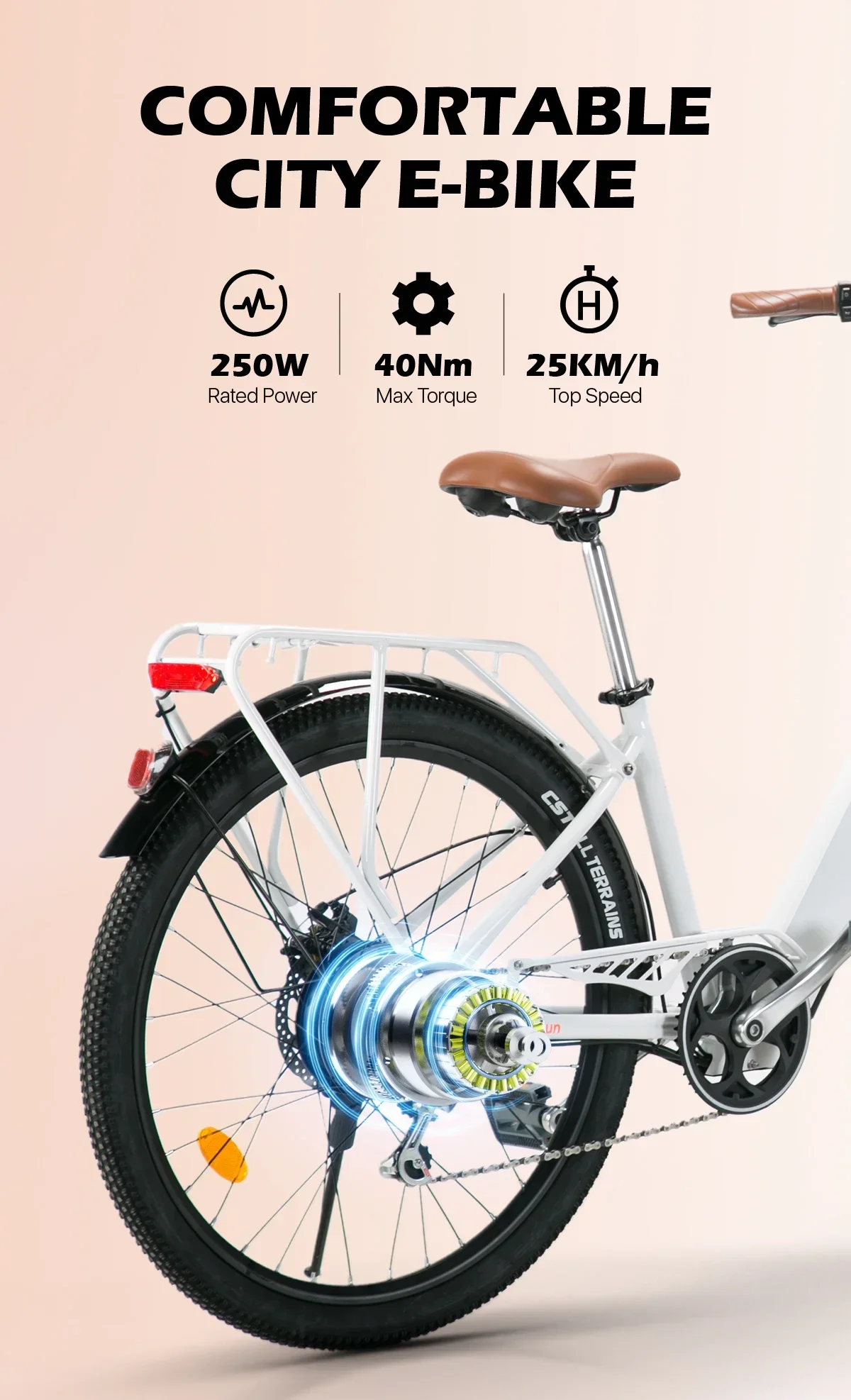 CYSUM Cityrun-26 Elektrofahrrad 250W Motor Mädchenmodell Elektrofahrrad 36V 10Ah Batterie All-Terrain-Elektrofahrrad – Detail 4