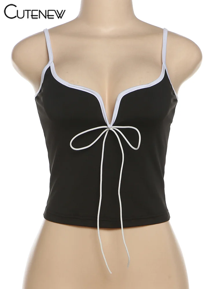 Classic Women Summer Camisole Fashion Concise Bandage Low Neck Backless Skinny Bare Midriff Tops Girls All-matched Tanks