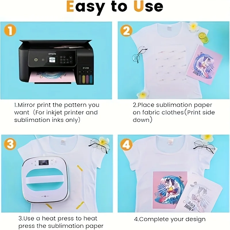 100매 A4 승화지, 머그컵, 티셔츠, 가벼운 원단 및 기타 승화용 재료에 사용 가능한 승화 잉크와 함께 사용, 125g