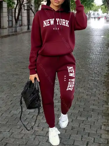 NEW YORK Women Sweatsuit Autumn Winter Two Piece Set Hoodie Pants High quality Loose Fashion Streetwear Ladies Tracksuit Outfits - Image 7