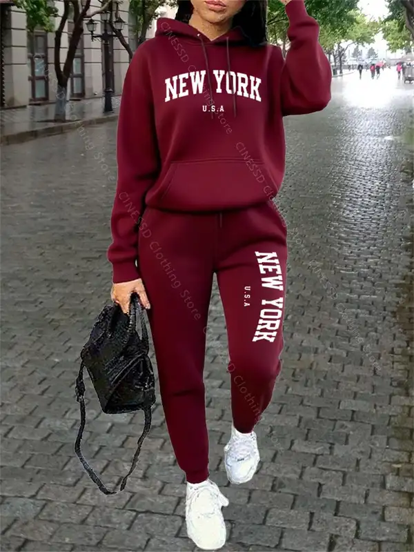 NEW YORK Women Sweatsuit Autumn Winter Two Piece Set Hoodie Pants High quality Loose Fashion Streetwear Ladies Tracksuit Outfits - Image 7