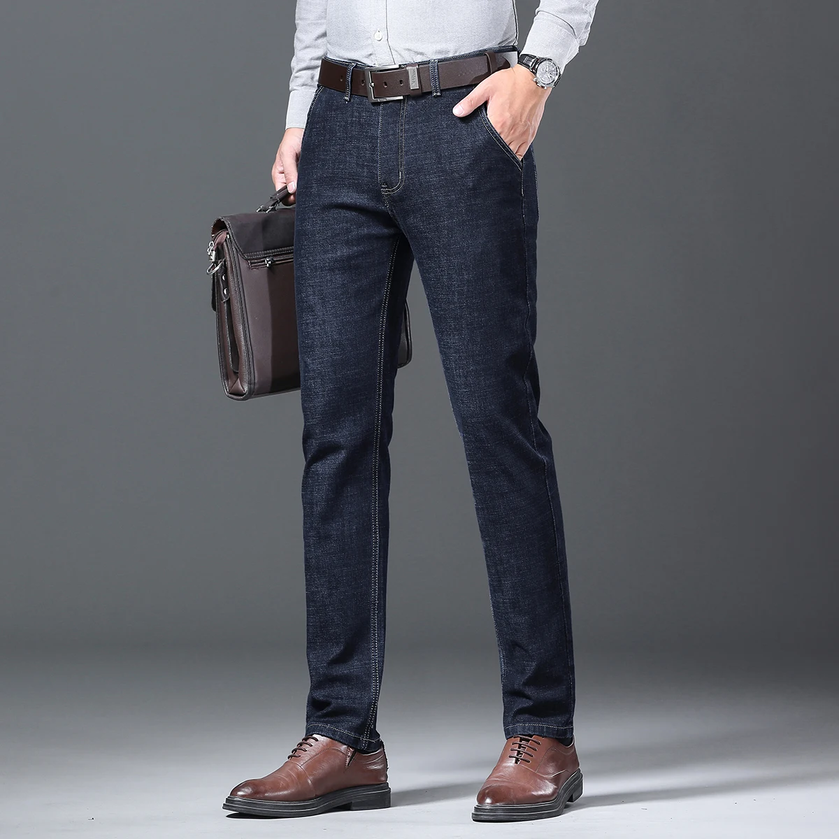Wthinlee 2024 NEW Men's Fashion Business Jeans Classic Style Casual Stretch Slim Jean Pants Male Brand Denim Trousers Black Blue 4