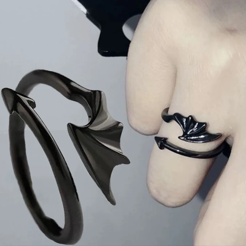 1/2Pcs Angel Devil Wings Coppia Anello Donna Uomo Little Devil Dragon Finger Ring Handmade Design Irregolare Opening Jewelry