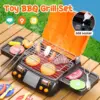 CUTE STONE 2-Layer BBQ Toy Set, Kids Grill with Food, Smoke Sound & Light, Camping BBQ Gift 3