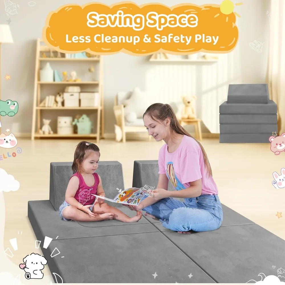 Modular Kids Play Couch Convertible-Toddler &Child Sofa DIY Creativing Play Couch for Playroom Bedroom Nursery Freely Removable 6
