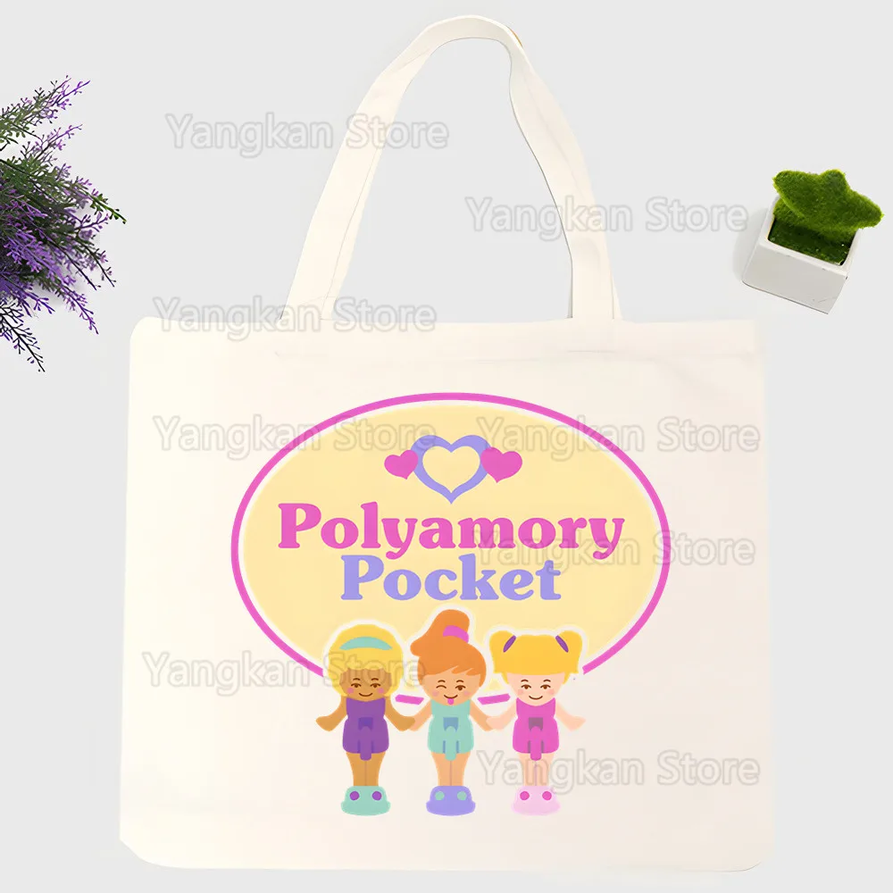 Borsa a tracolla in tela con cartoni animati Polly Pocket Donna Harajuku Divertente borsa shopper ecologica di grande capacità Bolsas De Tela