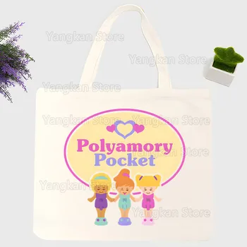 Borsa a tracolla in tela con cartoni animati Polly Pocket Donna Harajuku Divertente borsa shopper ecologica di grande capacità Bolsas De Tela