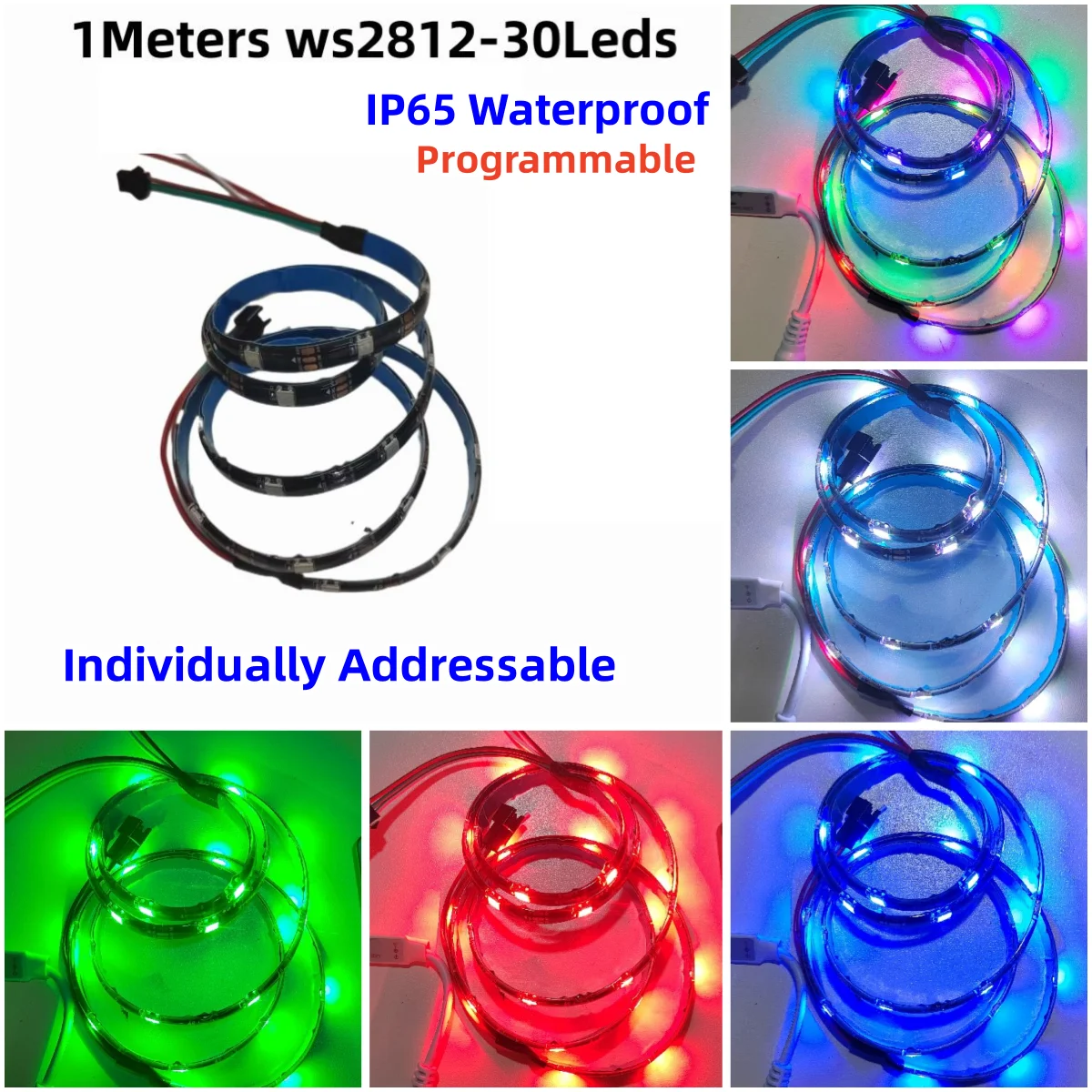 

DC5V RGB WS2812B Led Strip Individually Addressable 1meters 30Leds ws2812 Smart Pixels Magic Light Waterproof IP65 Led Black PCB
