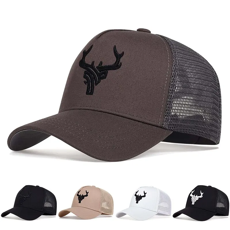 Unisex Animal Antlers Embroidery Baseball Net Caps Spring and Summer Outdoor Adjustable Casual Hats Sunscreen Hat Sports & Entertainment