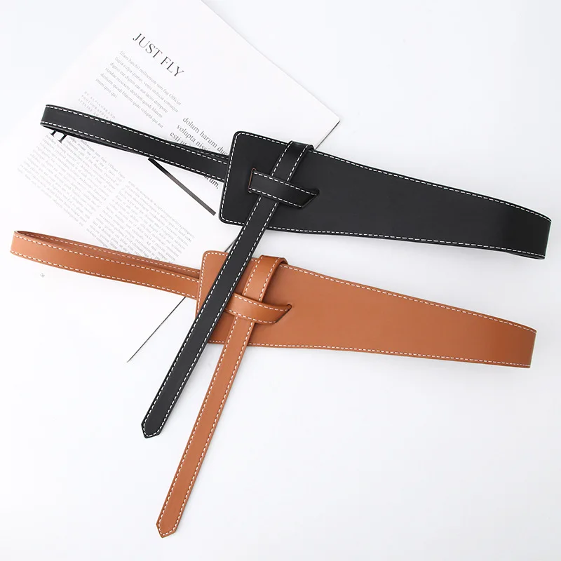

Women Designer Belts High Quality Knot PU Leather Long Cummerbunds Coat Ceinture Ladies Dress Waistband Belt Clothes Decoration