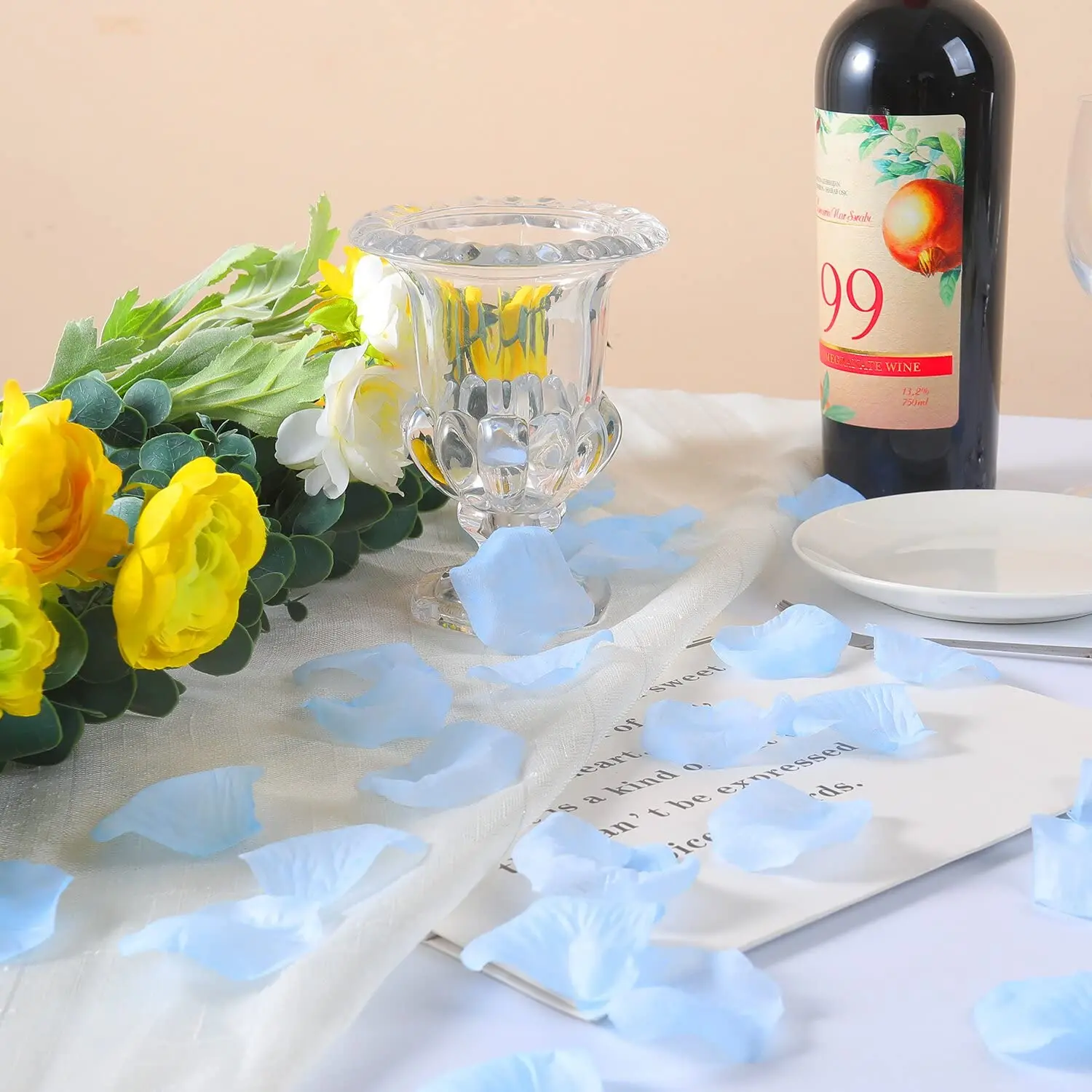 Artificial Rose Petals 500Pcs/Bag Light Blue Rose Petals for Wedding Flower Girls Artificial Florals Petals for Romantic Night