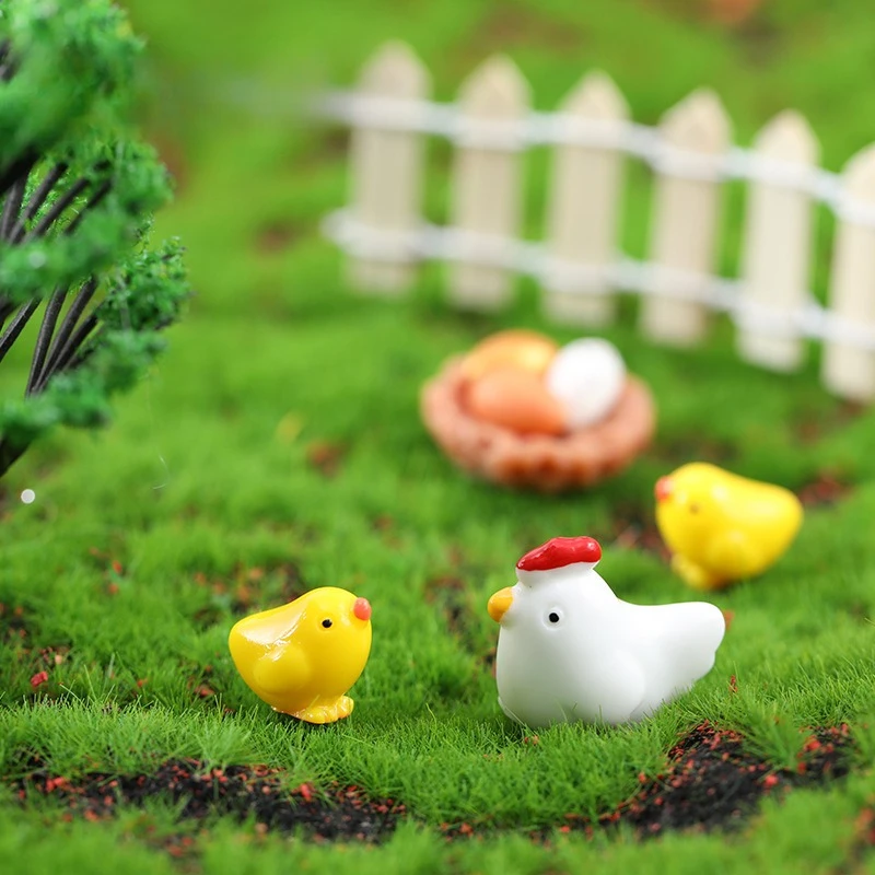 Mix 7Pcs Chick Hen Nest Egg Figurine Miniatures Home Decor Decoration Cute Accessories Garden Decor Easter Decoration