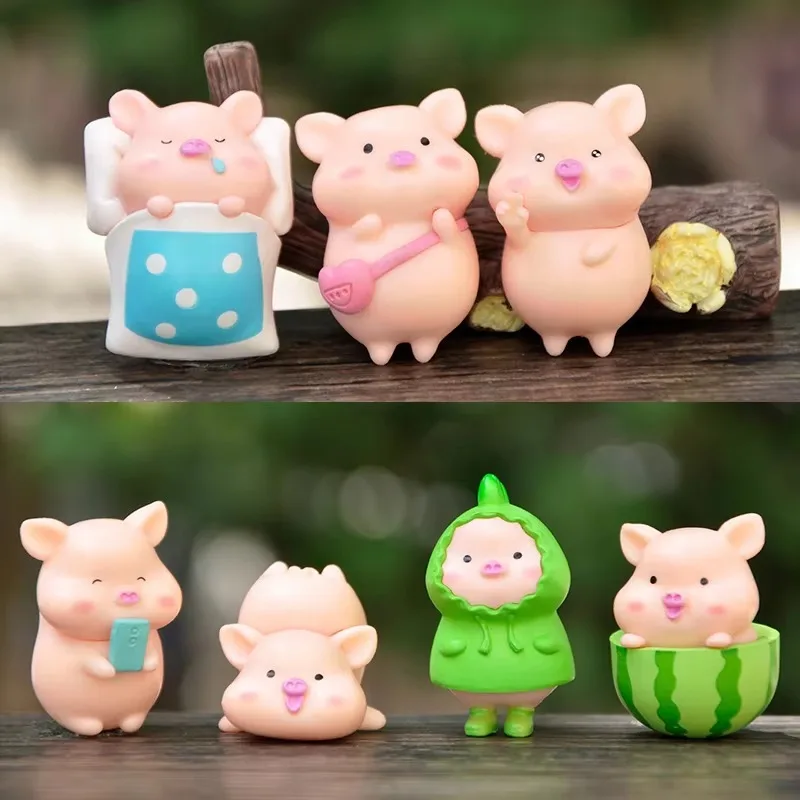 Kawaii Landscape Fairy Garden Miniature Figurines Home Decor Art Accessories Party Decoration Cartoon Raincoat Pig Action Figure