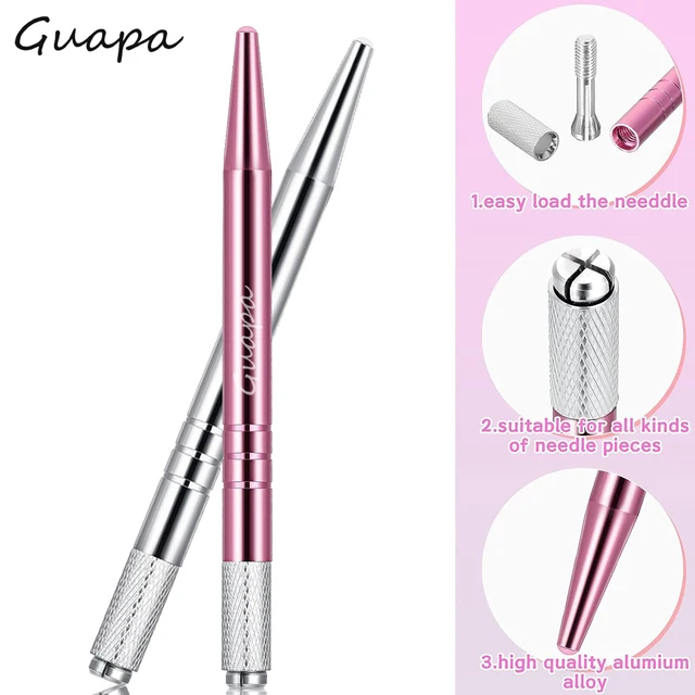 Silver Pink Microblading Pen Permanent Makeup Handle Manual Microblade Tool with 5pcs Nano 18U Blade for