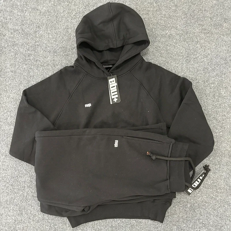 6PM Drill Hip-hop Jacket Embroidered Men's Hooded Sweatshirt Letters Plus Velvet Pullover Long Trendy Sports Suit Sweatpants 2