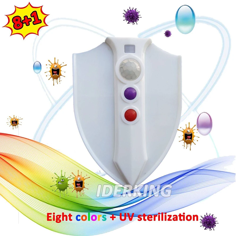 스마트 야간 조명 센서 변기 램프, 8 가지 색상 감지 활성화 UV 살균기, 변기 LED 야간 조명, PIR 야간 조명, WC 조명