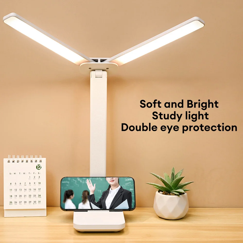 

Foldable LED Table Lamp Touch Dimming Desk Lamp Rechargeable Night Light Eye Protection Reading Lamp Double Head Bedside Light