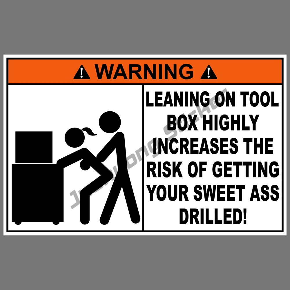

Warning Leaning on Tool Box Funny Vinyl Sticker Mechanic Decal Car Truck Bumper Bodywork Windshield Suv Decoration Auto Decor