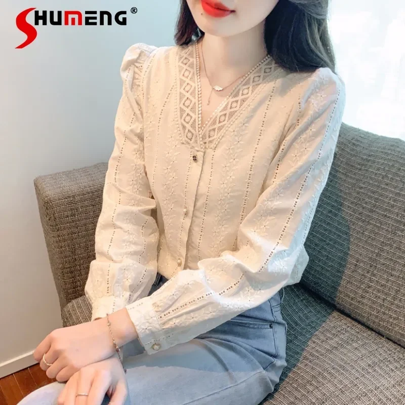 

Temperament Long Sleeve Chiffon Shirt Women's Spring and Autumn 2023 New Popular Top Fashionable Stylish Lace Bottoming Shirt
