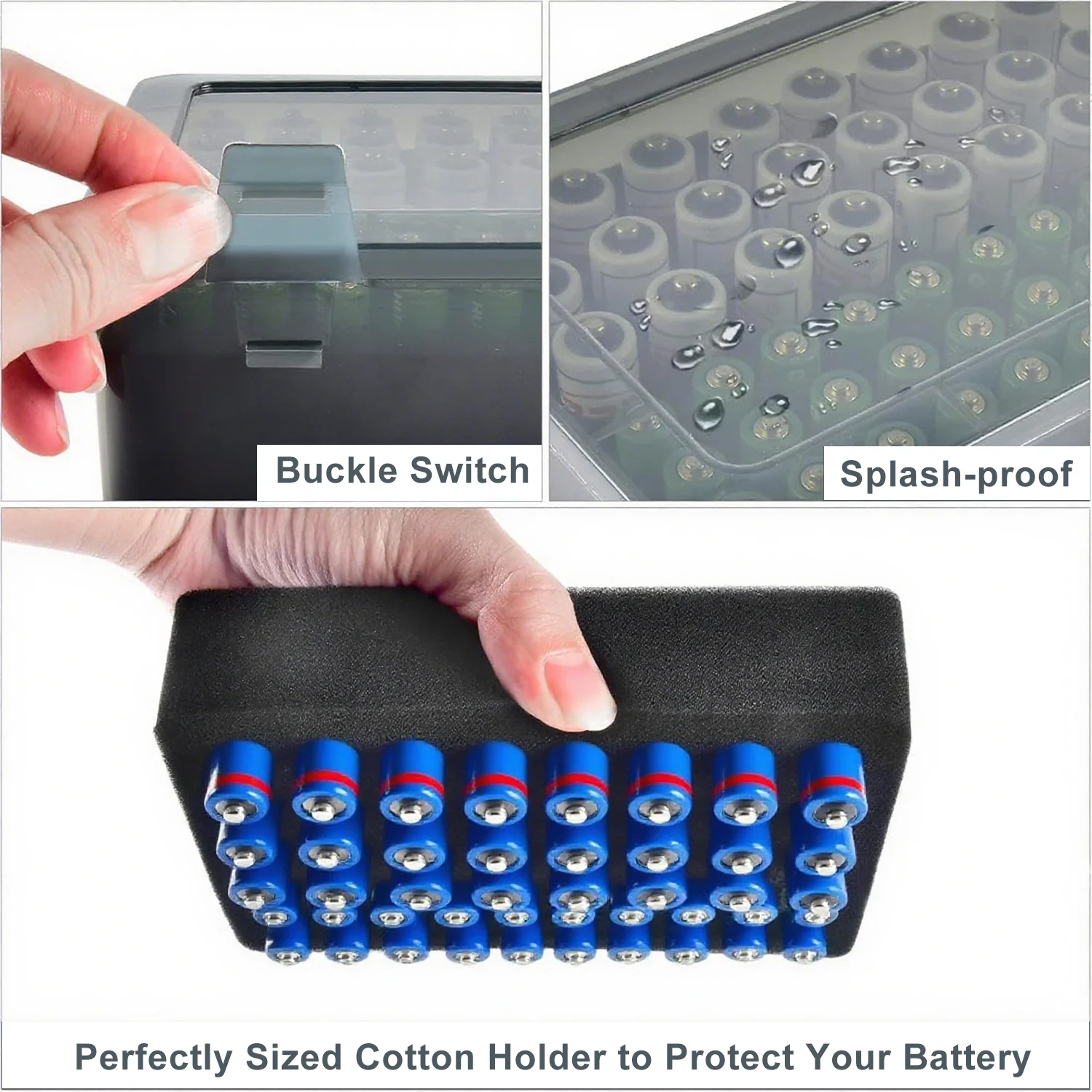 배터리 정리함 버퍼 스폰지가 있는 휴대용 배터리 상자 54개 배터리용 플라스틱 배터리 정리함 보관 케이스 AA AAA
