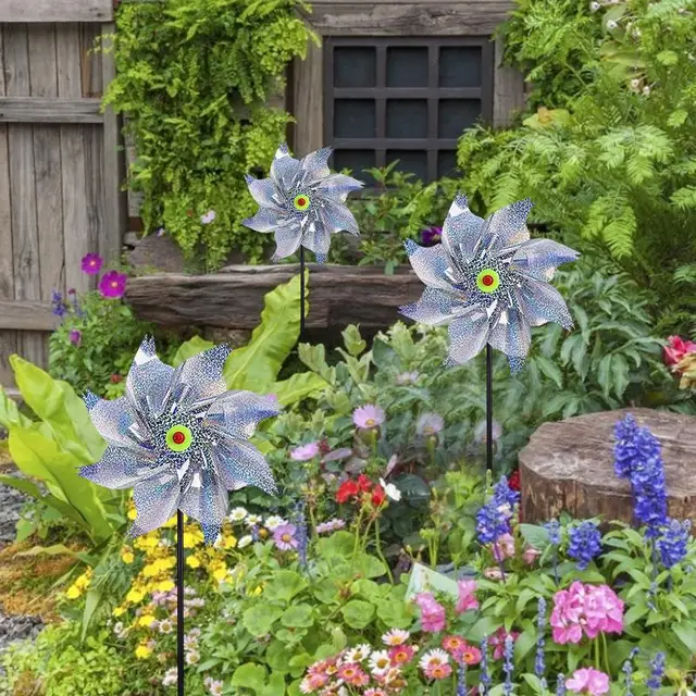 Madárcsökkentő Pinwheels Reflektív Szikrázó Madárcsillapító Szélmalom Védelem A Kerti Növényi Virágkert Gyep Dekorációja - Image 3