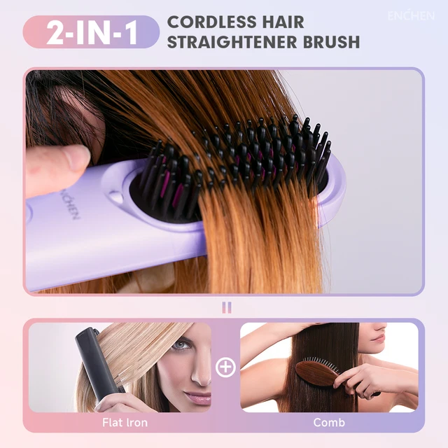 ENCHEN spazzola piastra per capelli ricaricabile strumenti per capelli portatile senza fili 200 milioni di ioni negativi piastra per capelli spazzola H100 2