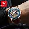 OLEVS 6670 Mechanical Fashion Watch Genuine Leather Watchband Round-dial Moon Phase Month Display 5