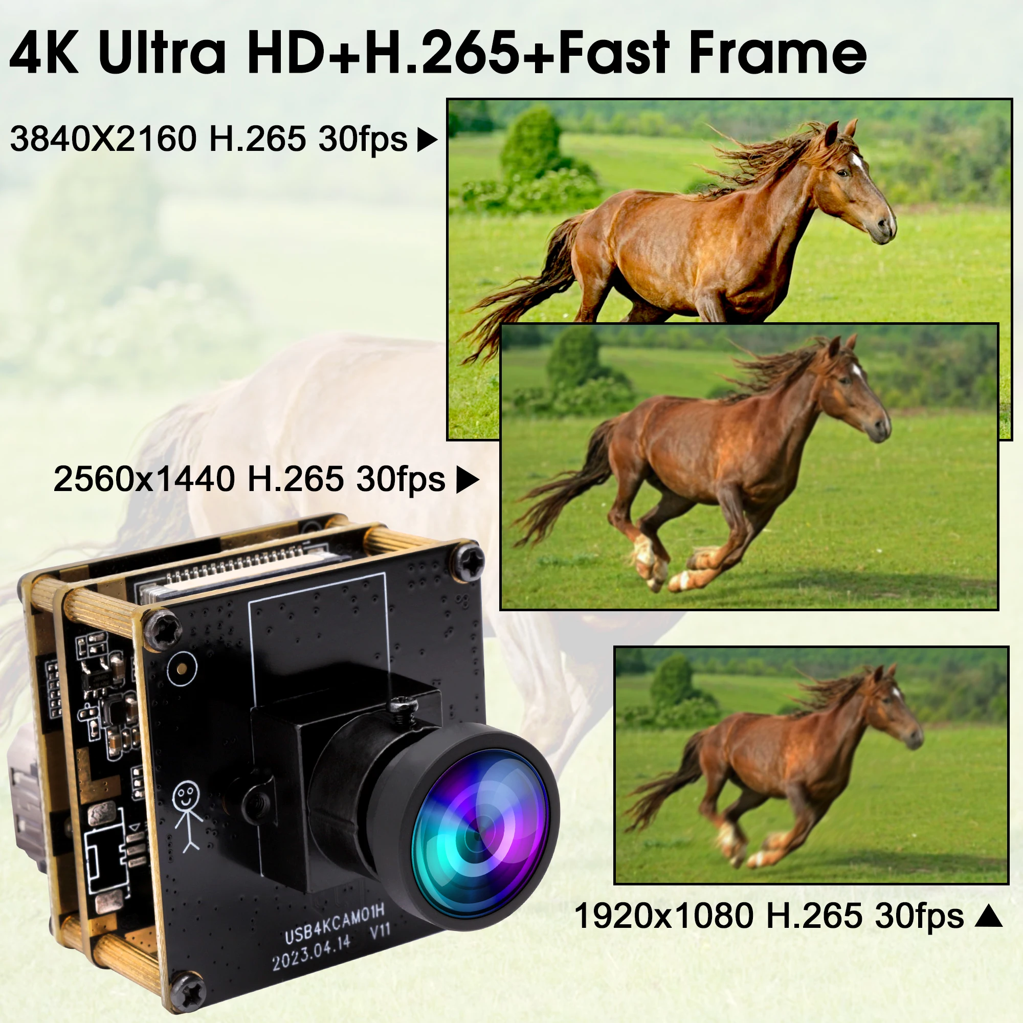 ELP 4K 카메라 모듈, USB 2.0 및 HDMI 출력, 2X 디지털 줌, 120 도 왜곡 없음, H.264 4K 30FPS USB 카메라