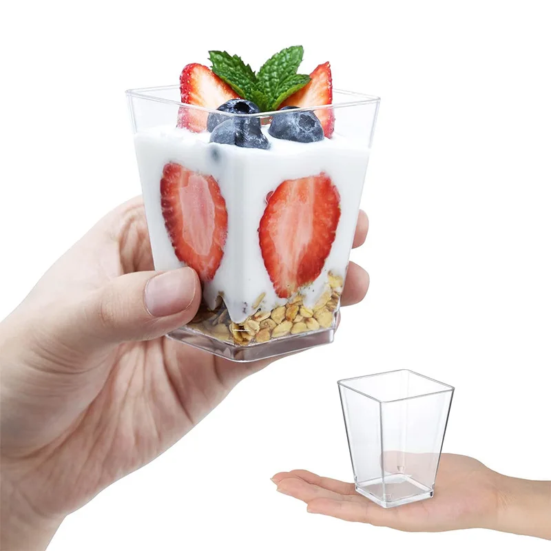 20PCS Plastic 160ml Dessert Cups with Lids Spoons Pudding Cup Dessert Cake Cup Appetizer Jelly Yogurt Mousse Baking