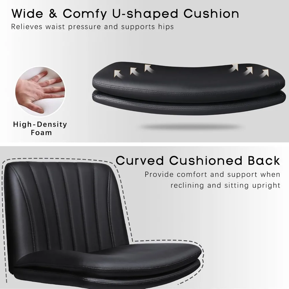 PU Leather Armless Cross Legged Office Desk Chair for Home Office, Modern Swivel Height Adjustable Wide Seat, Offices Chairs 5