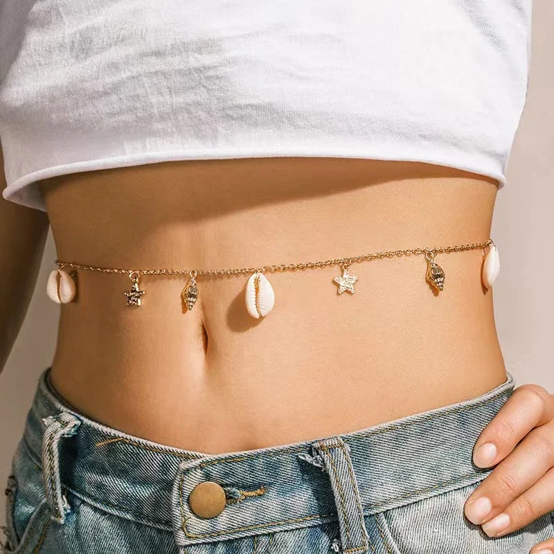 Bohemian Seestern Muschel Shell Taille Kette für Frauen Mode Imitation Perle Persönlichkeit Strand Bauch Kette Körper Schmuck Geschenke – Detail 1