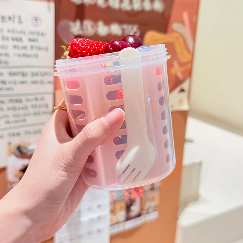 Fruit Storage Box With Drainage, Lid And Fork, Sealed, Leak Proof And Fresh-keeping, Student Portable Breakfast Cup Picnic Box 3