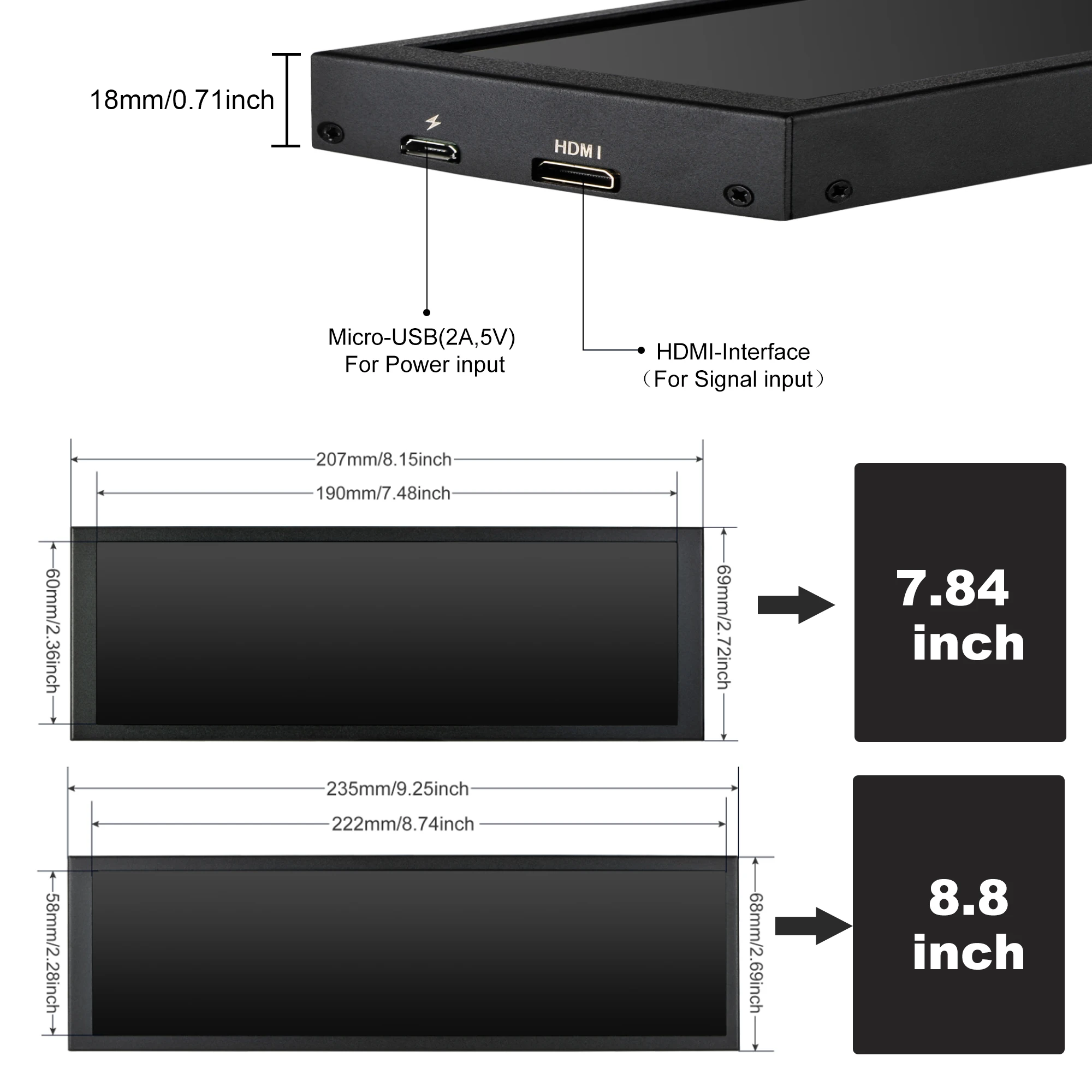 Wisecoco-monitor Portátil para Computador pc Hdmi Laptop Display 1920x480 Ips Tela Secundária Raspberry pi Aida64 7.84 8.8 - Imagem 5
