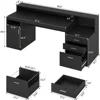 Computer Desk with 3 Drawer Storage Shelves, Home Office Desk with File Drawer Cabinet, Writing Study Table with Long Monitor 2