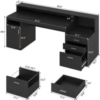 Computer Desk with 3 Drawer Storage Shelves, Home Office Desk with File Drawer Cabinet, Writing Study Table with Long Monitor 2