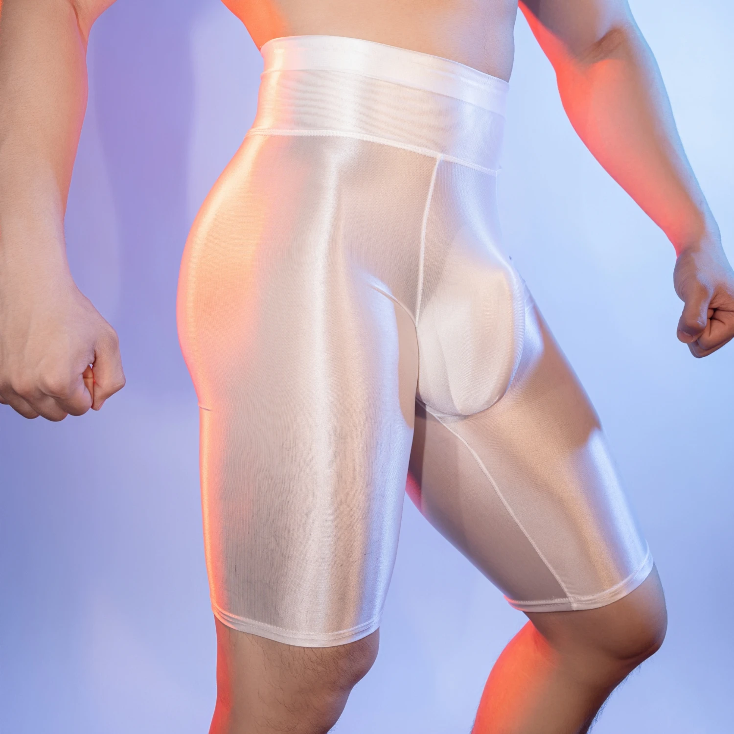 Men High Waist Pajama Pants Sexy See Through Glossy Ultra Thin Tight Shorts Male Comfortable Ice Silk Underwear Summer Home Wear pajama pants mens sleep shorts