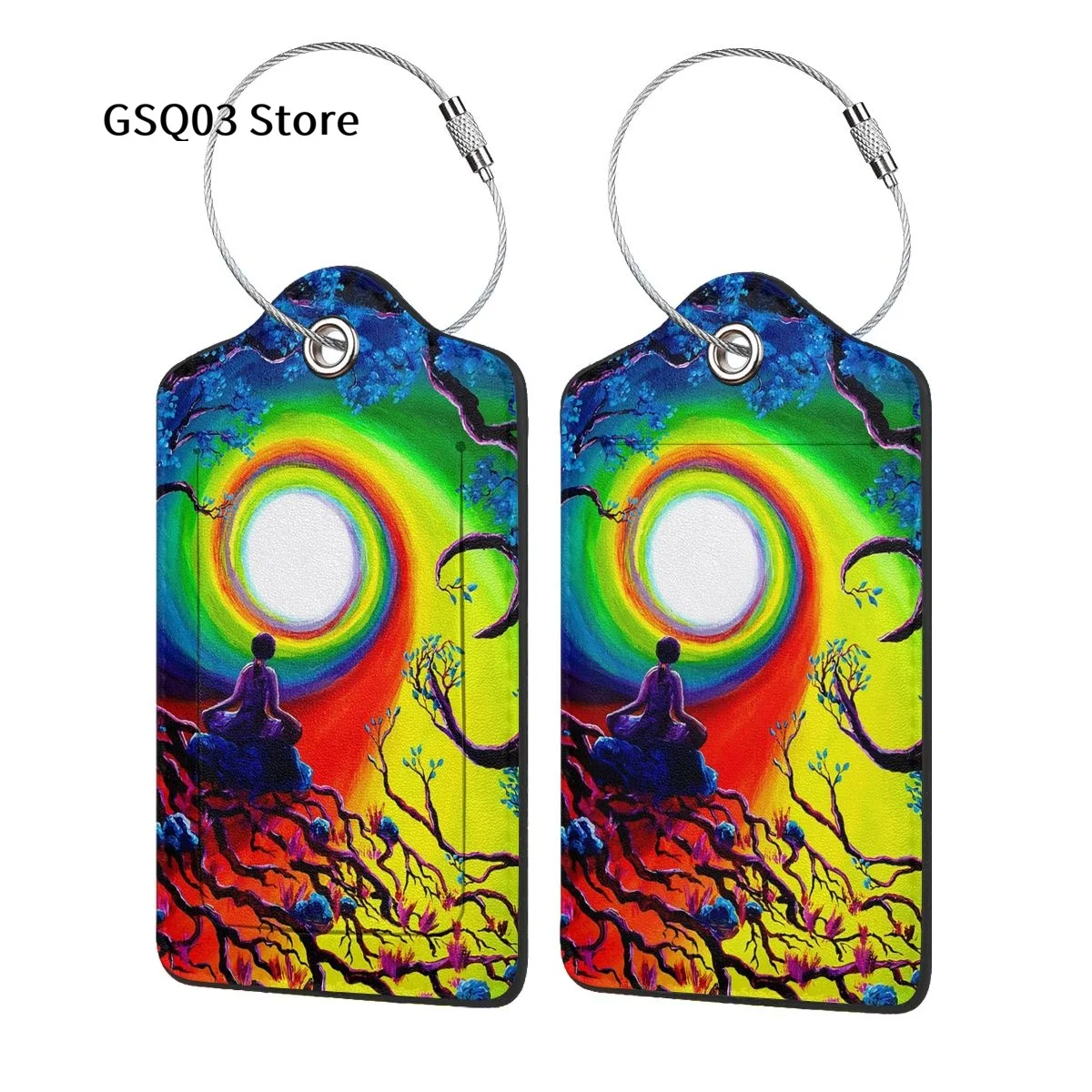 

Meditation Psychedelic Luggage Tags for suitcases Abstract Leather Stainless Steel Loop Label Tag for Men Women Bag Suitcase