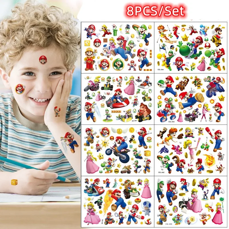 

8pcs/Bag Super Mario Cartoon Tattoo Waterproof Stickers Cute Decorations Toys Christmas Gifts For Children Sticker
