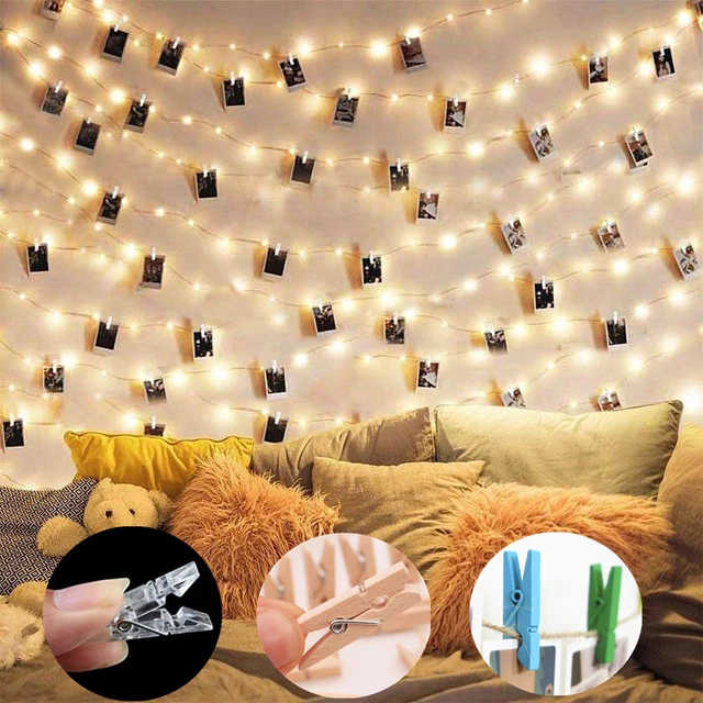 Guirlande lumineuse LED avec Clip Photo, batterie USB, féerique, décoration  de noël, mariage en plein air