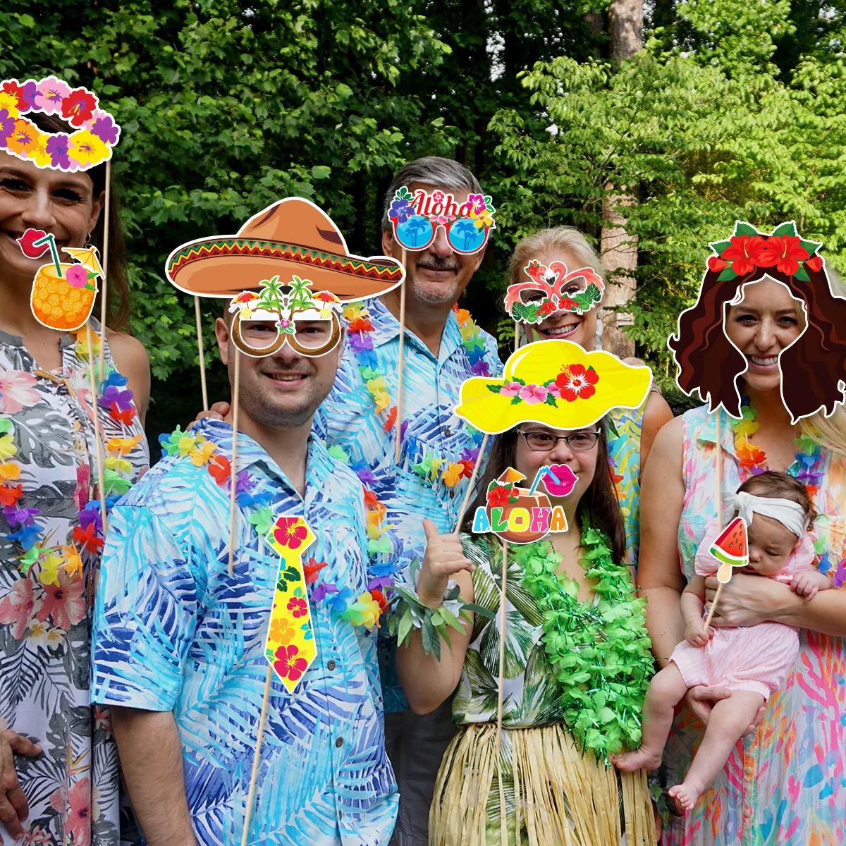 30pcs Luau Party Decorations Photo Booth Props Kit Hawaiian Themed Party Decorations Luau Photo Booth Props Supply