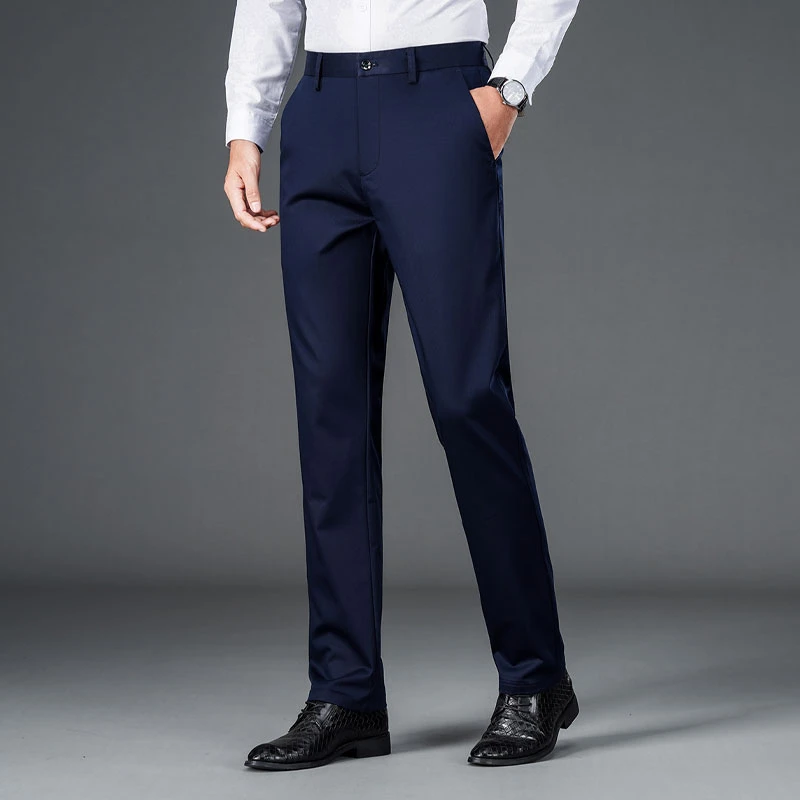 Male Smart Casual Pants Stretchy Sports Men's Fast Dry Trousers Spring Autumn Full Length Straight Office Black Navy Work Pants 3