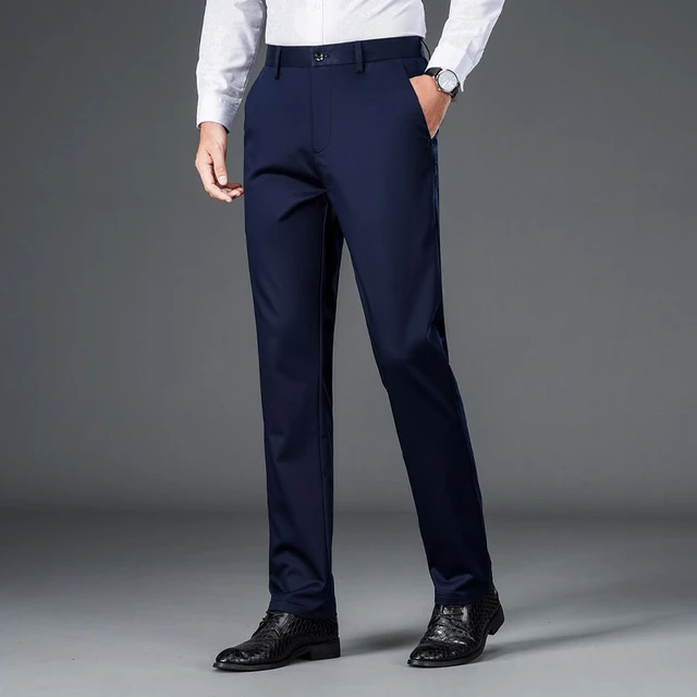 Men's lightweight business casual pants with micro elasticitymen's quick drying pantsnew straight leg office black deep bluepant 4