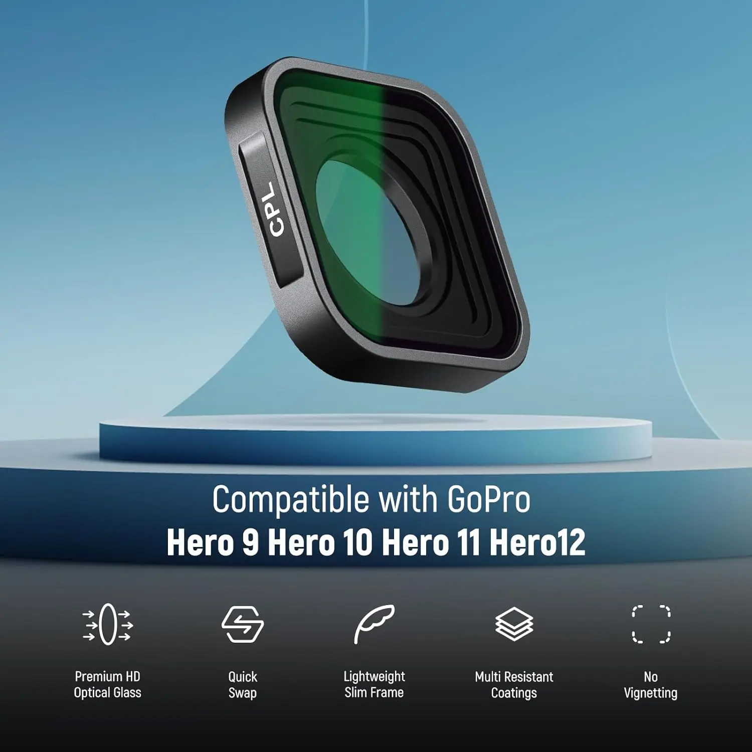 Filtre polariseur NEEWER fixé sur GoPro Hero 10, prêt à filmer en extérieur