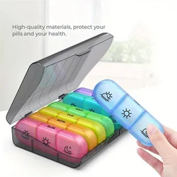 Weekly Pill Organizer with Tri - Daily Compartments - Light - Resistant Container for Vitamins and Supplements (Black - Colorful)