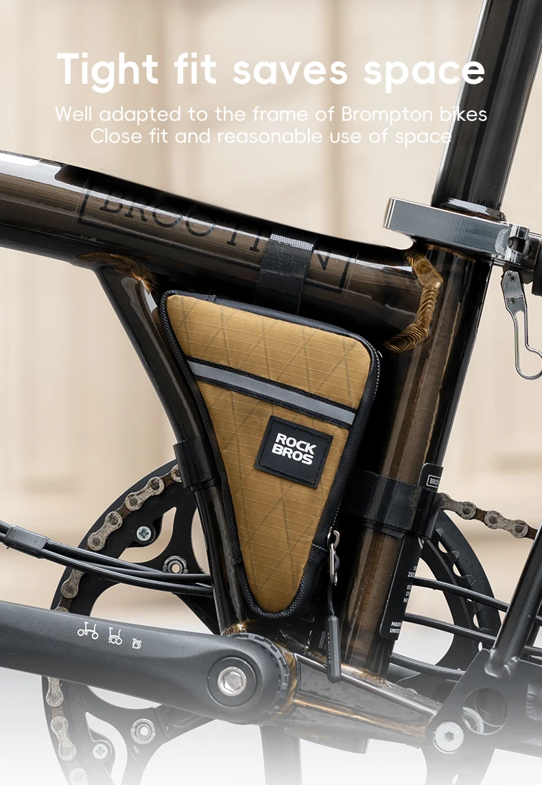 ROCKBROS Fahrradtasche, ultraleichter Vorderrohrrahmen, Dreieckstasche für Brompton Bike, 0,25/0,3 l, Mini-Tasche, tragbare Faltrad-Tasche – Detail 1