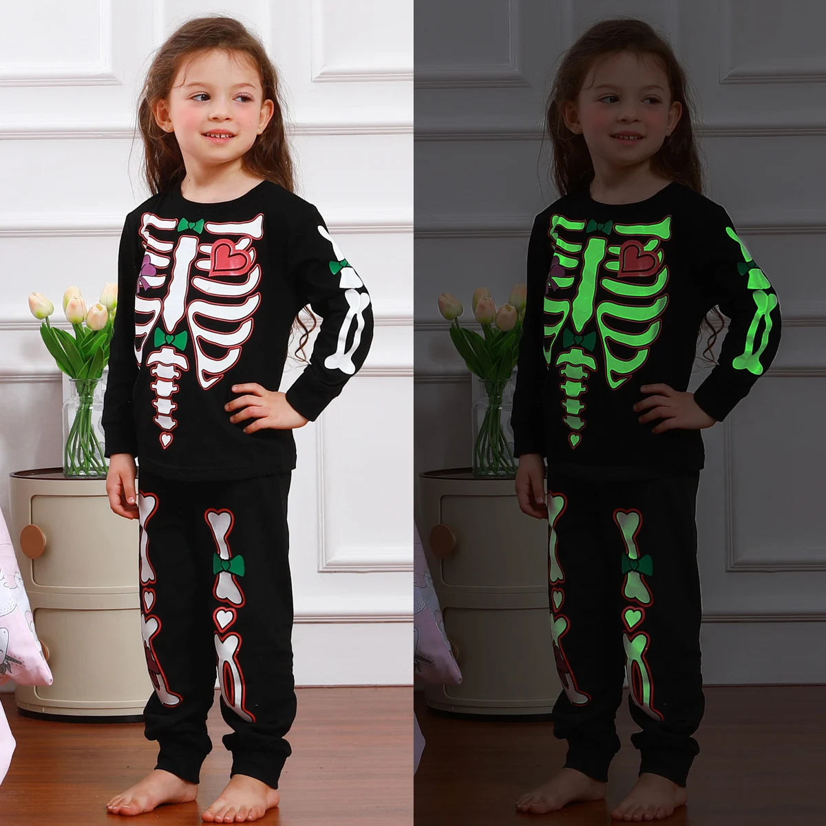 Kids Skeleton Costume Halloween Girls Skull Glowing in the Dark Clothes Sets Child Boys Party Novetly Role Play Cosplay Outfit, cosplay jumpsuit, superhero cosplay costume, kids cosplay costume