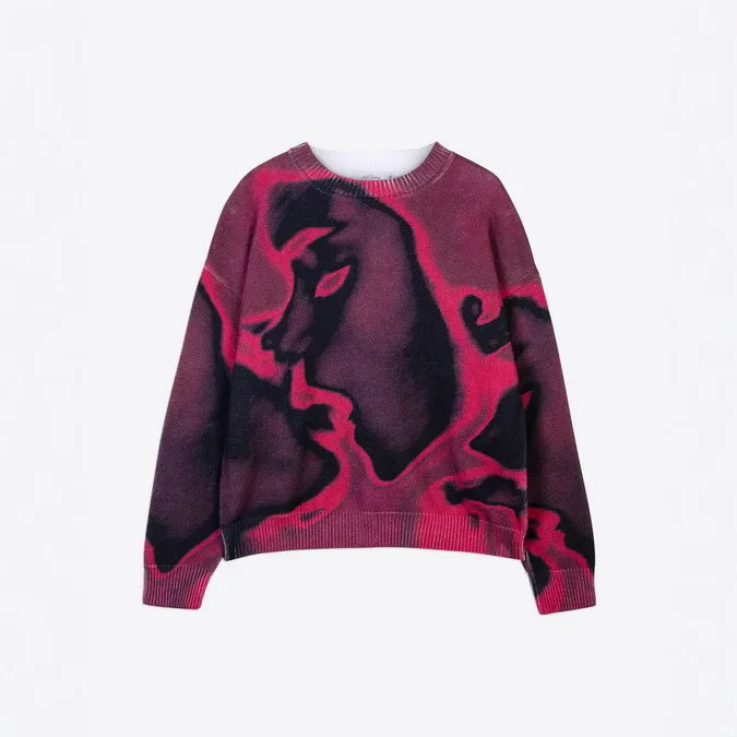 HKSH Spring New Men Tide 3D Printed Thick Needle Round Collar Sweater Fashion Niche Streetwear Y2K Sweatshirt Women Loose HK4362