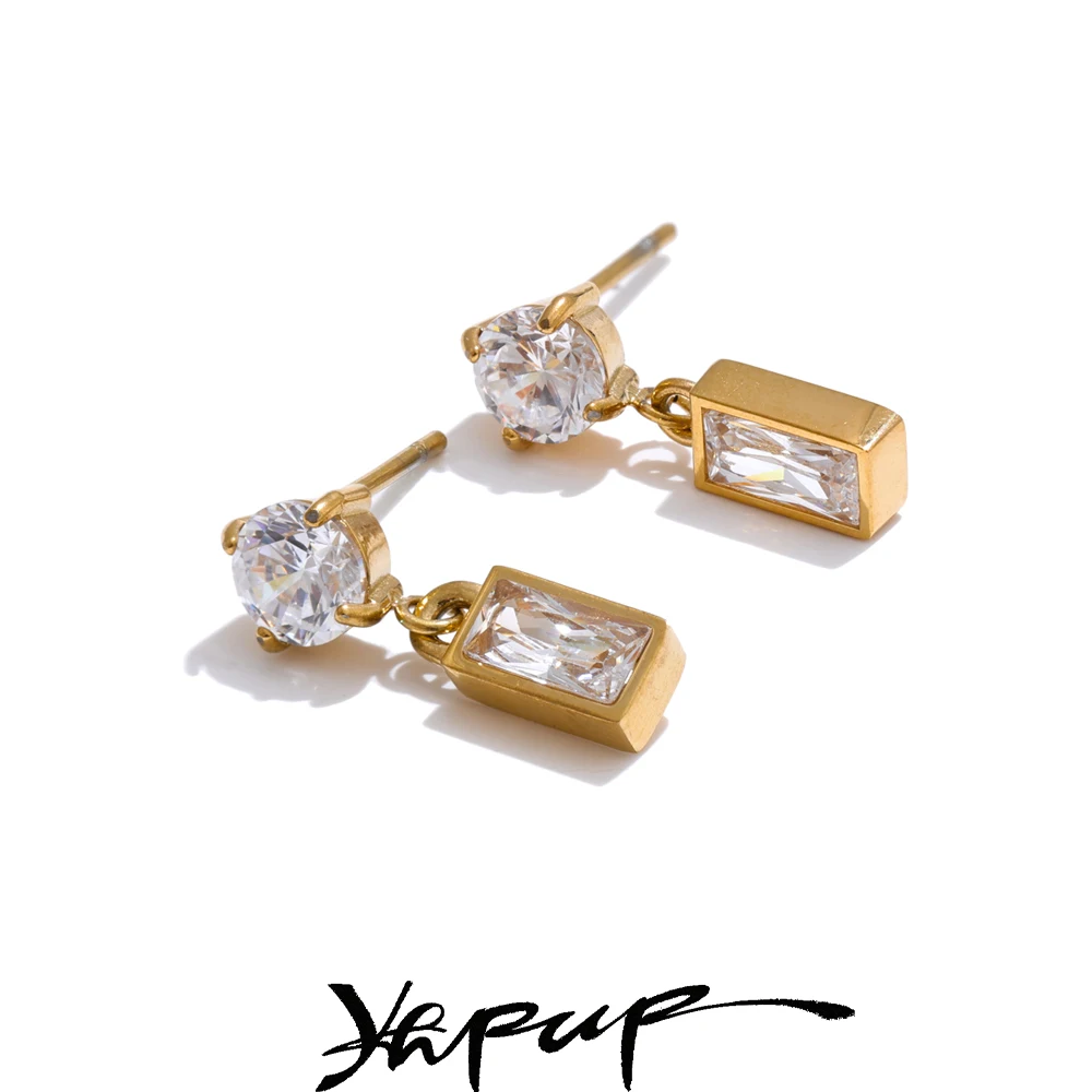 Yhpup High-Grade AAA Cubic Zirconia Rectangle Drop Earrings 2025 Stainless Steel
